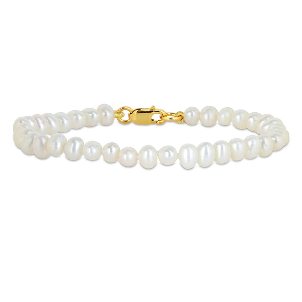 Miadora 3-4mm Cultured Freshwater Pearl Bracelet Yellow Silver Clasp