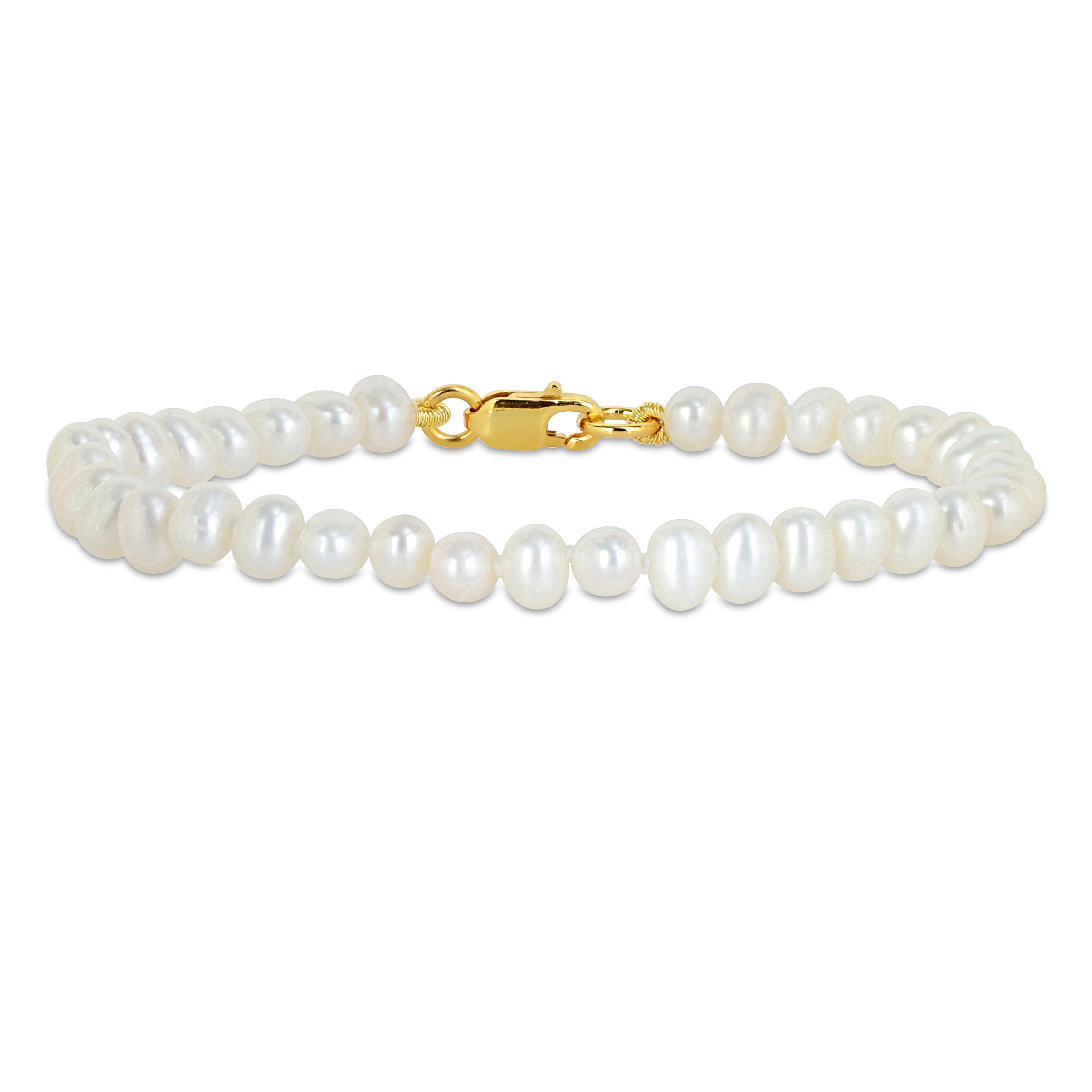 Miadora 3-4mm Cultured Freshwater Pearl Bracelet Yellow Silver Clasp
