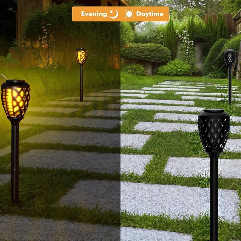 Solar Torch Flame Lights, 8 Pack Outdoor Solar Lights with Flickering Flame, Waterproof Solar Pathway Lights Landscape