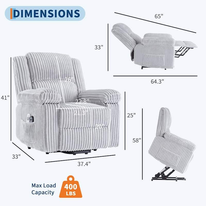 Electric Power Lift Recliner Sofa Chair, Heat and Massage for Living Room, Bedroom