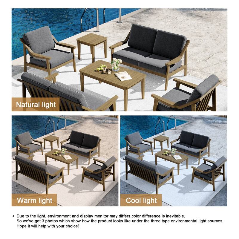 6-piece Adirondack Teak Patio Armchairs Loveseat Seating Conversation Set