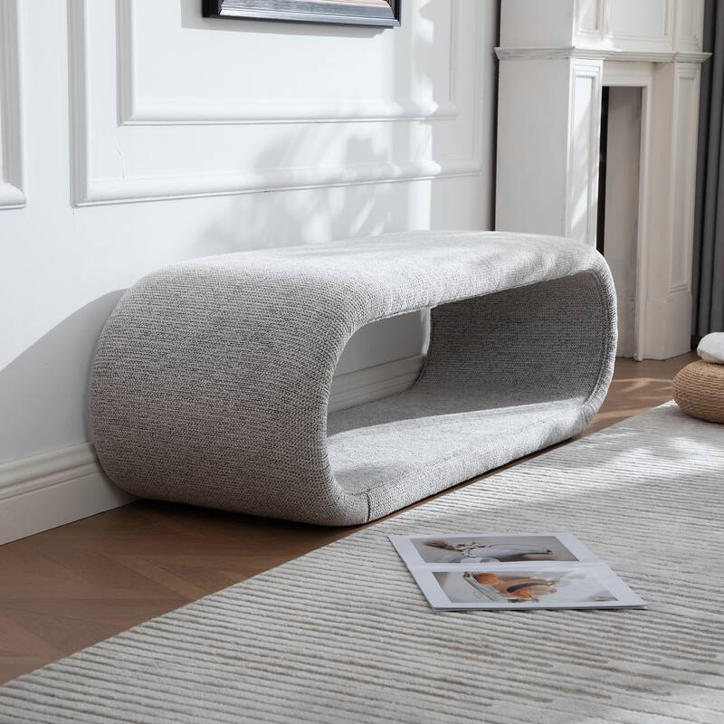 52.2''W Modern Chenille Upholstered Bench,Entry Shoe Bench Stool - Light Brown/Chenille