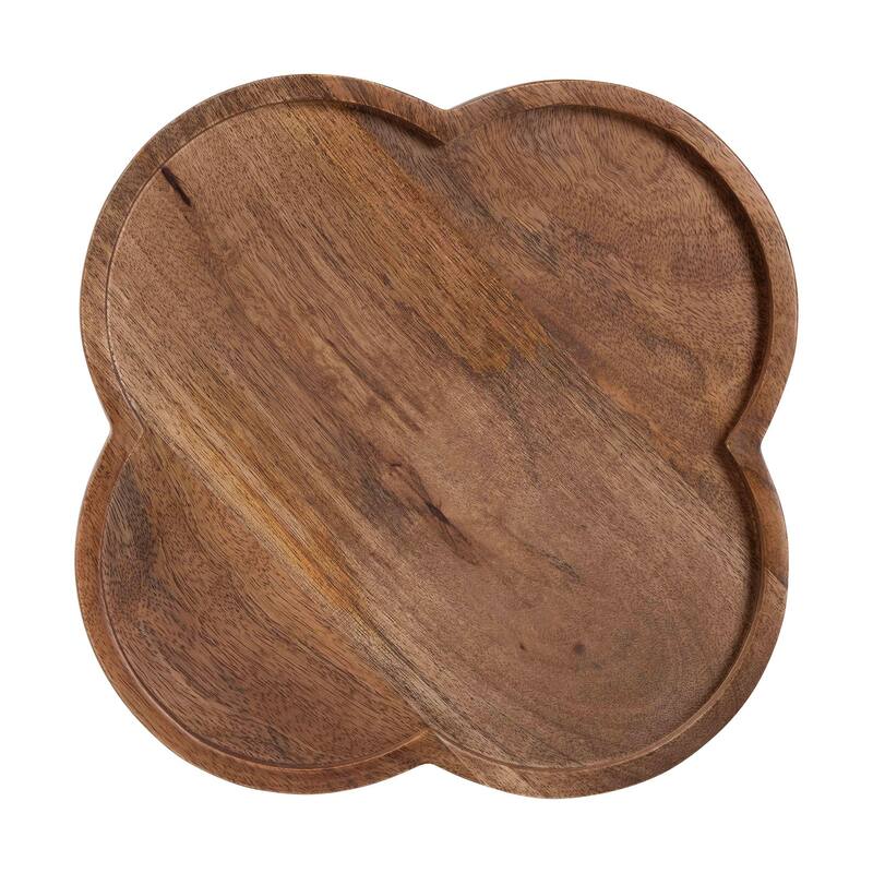 Gezana Drink Table with Marble Base - Compact Pedestal Accent Table with Clover Tray Top for Living Room or Sofa Side