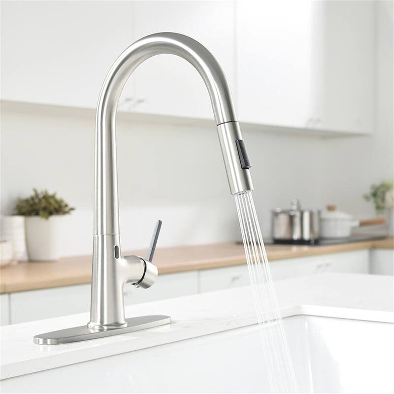 Single Handle Commercial Touchless Kitchen Sink Faucet With Pull Down Sprayer Modern Spring Sensor Basin Taps