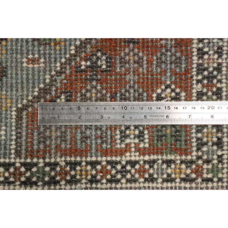 Hand Knotted Oriental 100% Wool Carpet Traditional Geometric Navy Blue & Blues Viss Runner Rug - 8' 0'' X 2' 7''