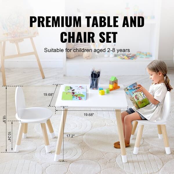 dimension image slide 1 of 2, White Wooden Kids Toddler Multi-Activity Table and Chair Set Perfect for Child Room or Playroom or Daycare