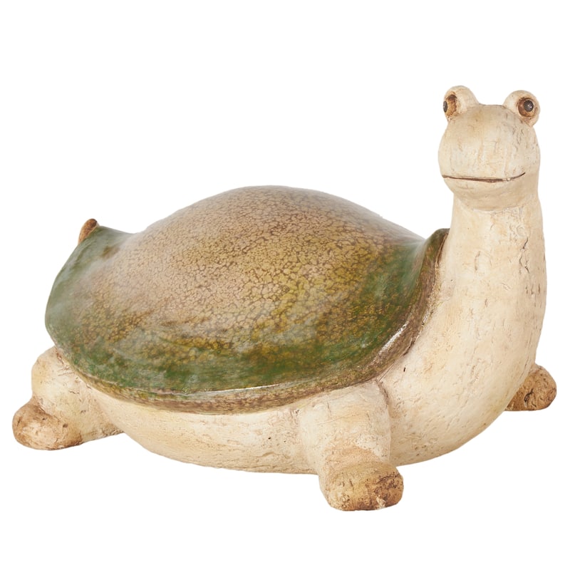 Magnesium Oxide Turtle Garden Sculpture with Green Shell - Cream - Roche River Decor - Cream