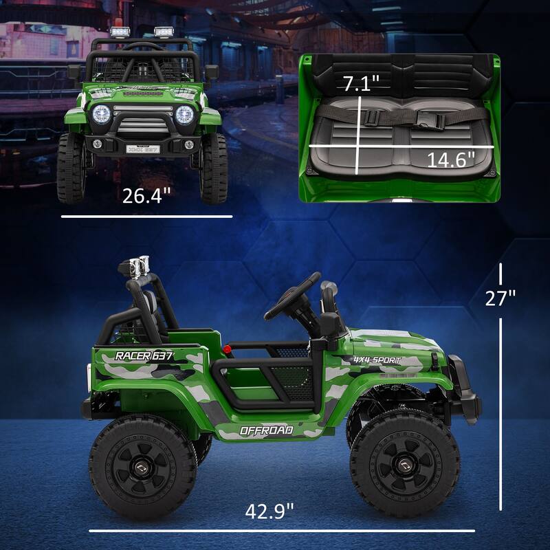 12V Dual Motor Kids Ride-On Car with Remote Control, Music, and Suspension