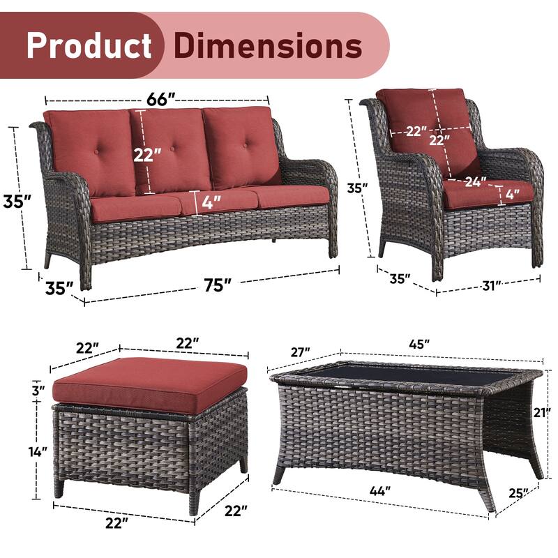 Pocassy Outdoor Sofa Chairs Table Ottoman