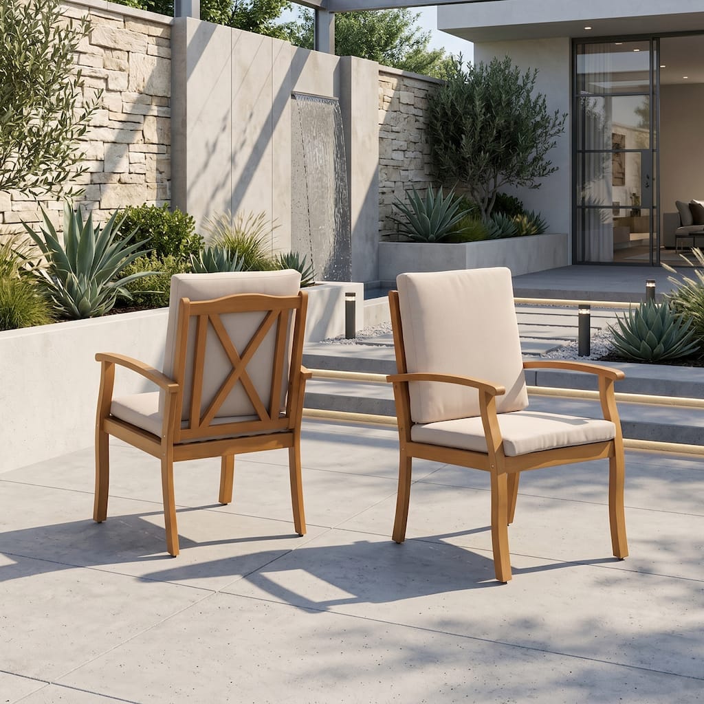 Outdoor Dining Chair Eucalyptus Wood Patio Weather-Resistant Chair with Classic X-Cross Back