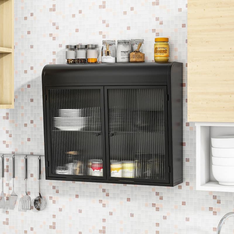 2-Door Wall-Mounted Metal Storage Cabinet with Tempered Glass Doors & Shelves,Perfect for Bathroom,Kitchen