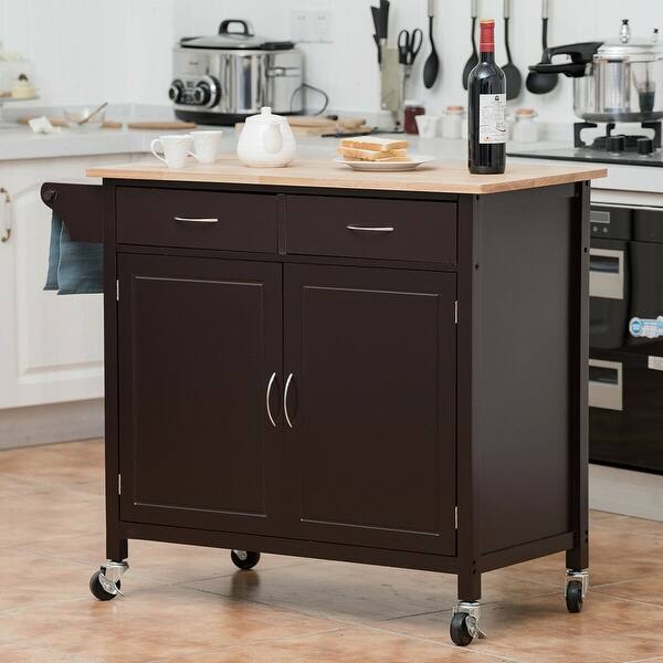 Shop Costway Modern Rolling Kitchen Cart Island Wood Top Storage