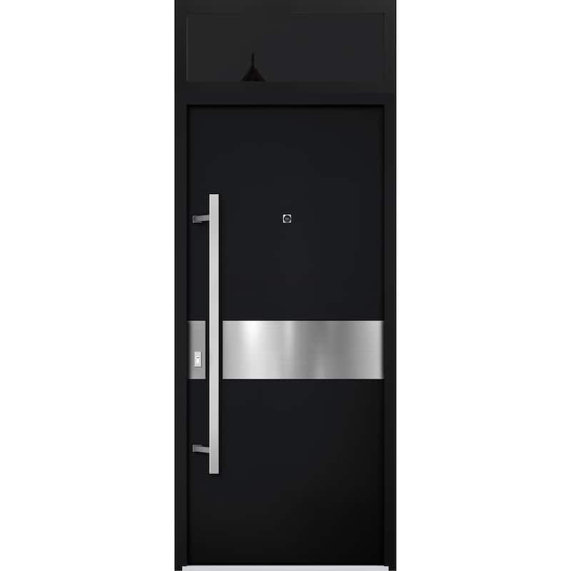 Front Prehung Steel Door 6072 Black Enamel Side and Top Window Sidelite W36+14xH80+16 Lh I Bedroom Door Bathroom Door - Black - 36 x 96