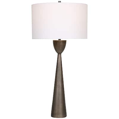 Handcrafted Table Lamp with Drum Shade - 36" - Bronze Tone and White