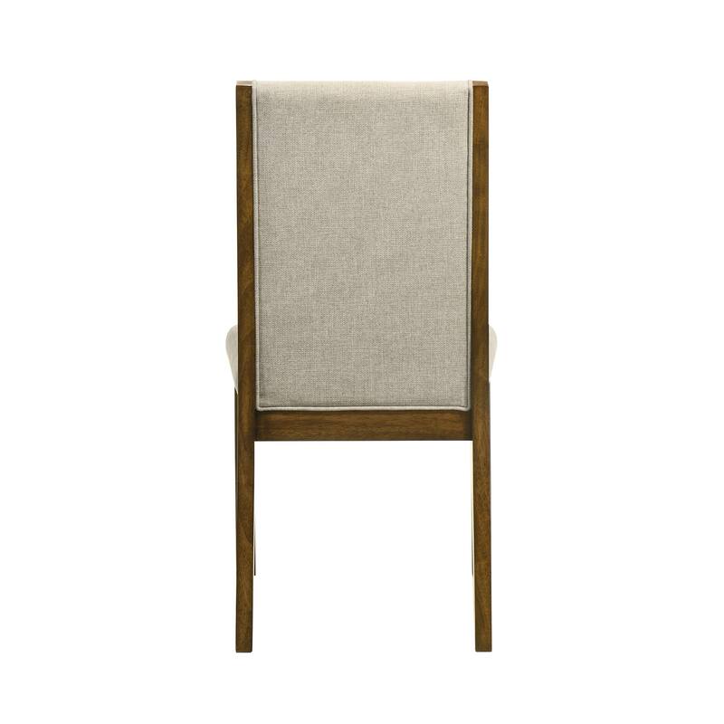 Liyo Set of 2 Side Dining Chairs, Brown Wood Frame, Beige Fabric Seating