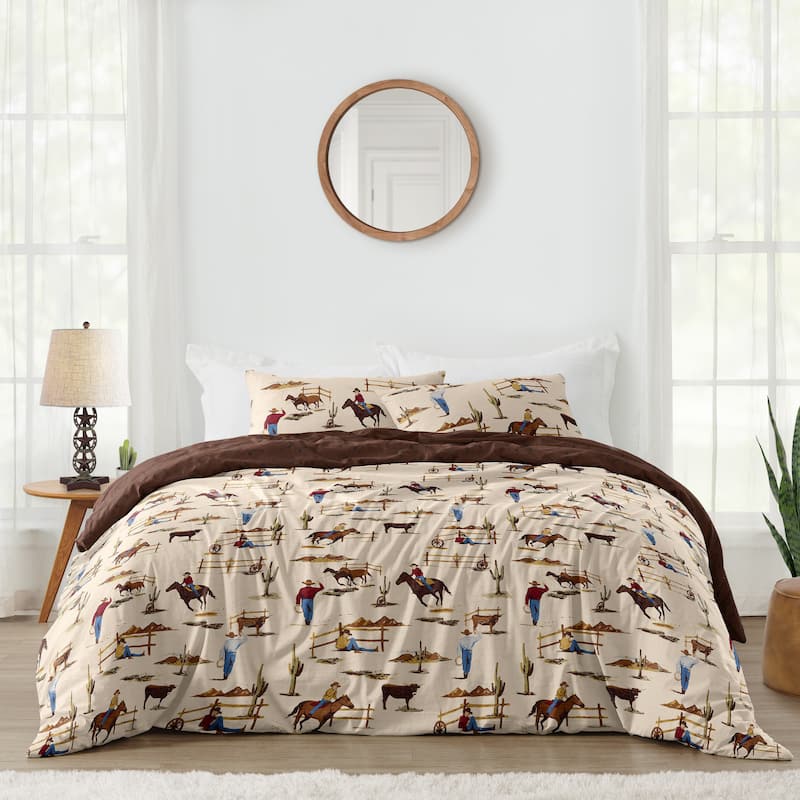 Sweet Jojo Designs Brown Western Cowboy Boy 3p Full/Queen Size Comforter Set Wild West Horseshoe Southern Charm Horse Cow Animal