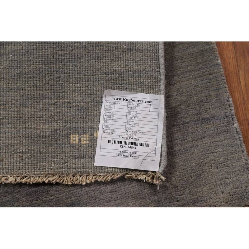 Gray Gabbeh Oriental Foyer Rug Hand-Knotted Wool Carpet - 2'7"x 3'11"