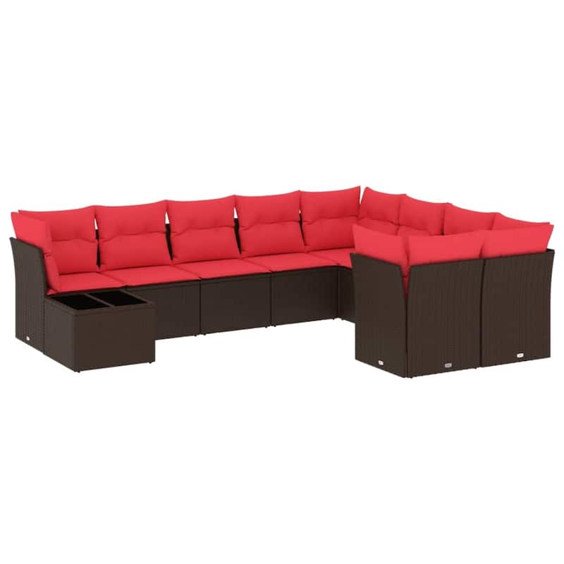 vidaXL 10 Piece Patio Sofa Set with Cushions Black/Brown/Gray Poly Rattan - 21.7 x 24.4 x 27.2