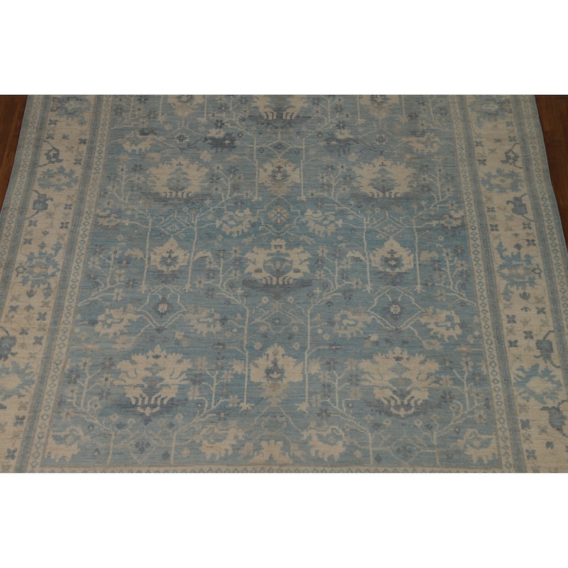 Transitional Blue Oushak Turkish Area Rug Hand-Knotted Wool Carpet - 8'0"x 9'10"