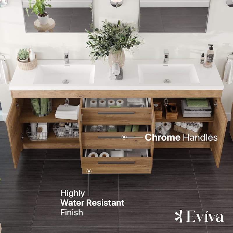 Lugano 84 in. Natural Oak DS Bath Vanity with Acrylic Top & Integrated Sinks
