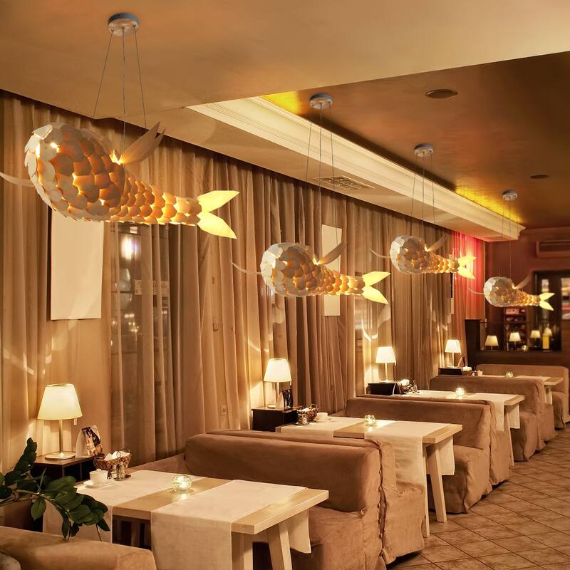 Large Fish Shape Ceiling Lamp Creative Solid Wood Carp Restaurant Home