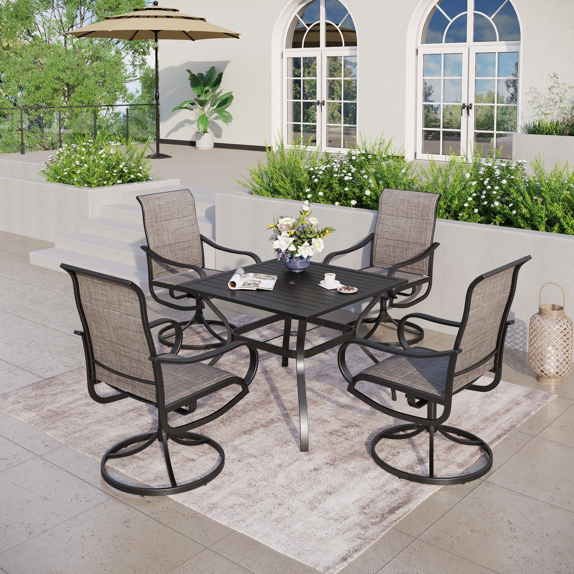 MAISON ARTS Patio Swivel Dining Chair Set of 2, with Textilene