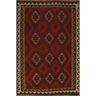 Tribal Geometric Kilim Oriental Wool Area Rug Flat-woven Carpet - 5'2" x 6'9"