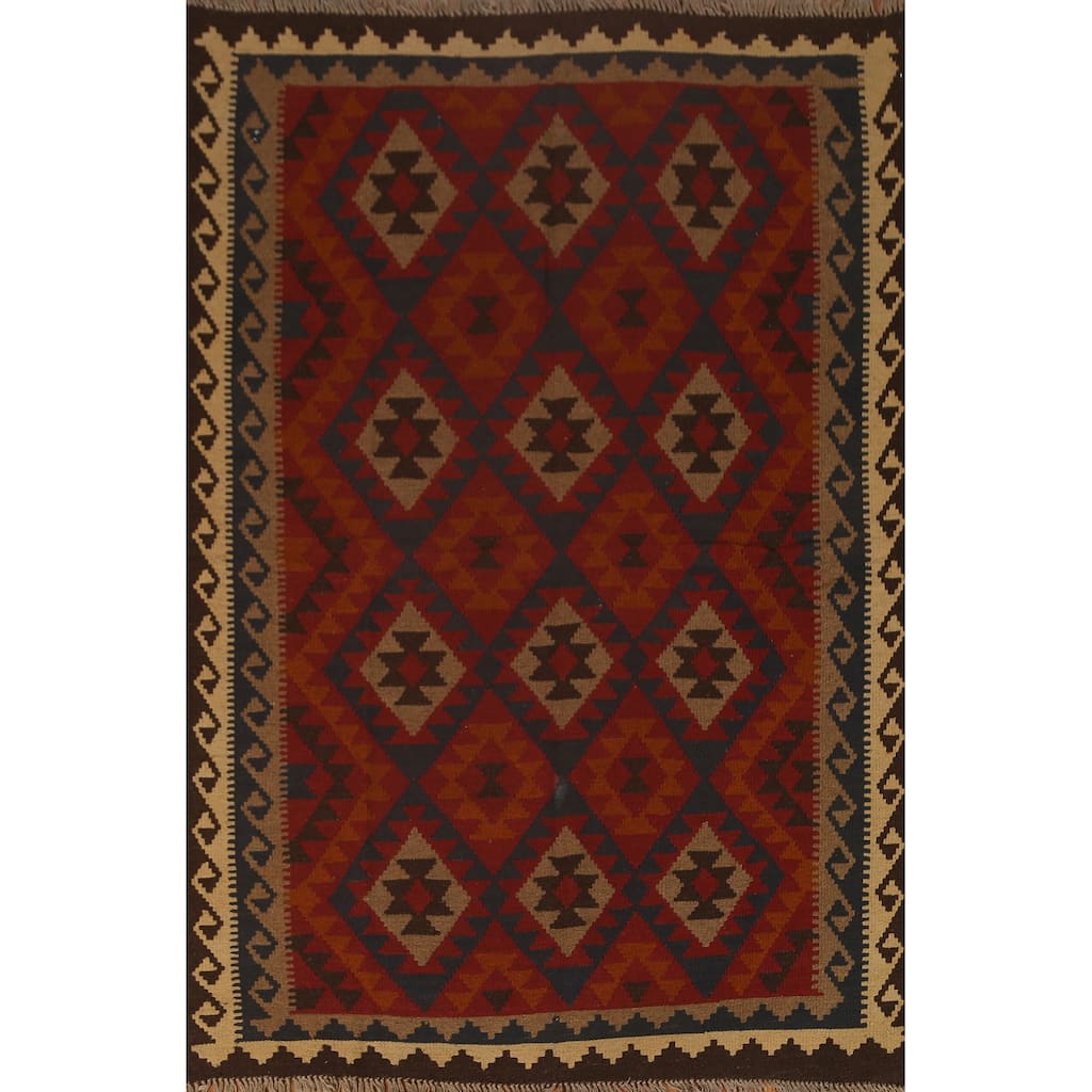 Tribal Geometric Kilim Oriental Wool Area Rug Flat-woven Carpet - 5'2" x 6'9"