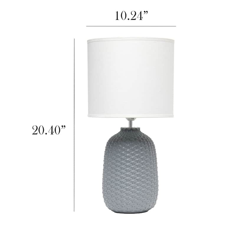 Tall Ceramic Purled Texture Bedside Table Desk Lamp with Drum Shade - 20.5" - Gray and White