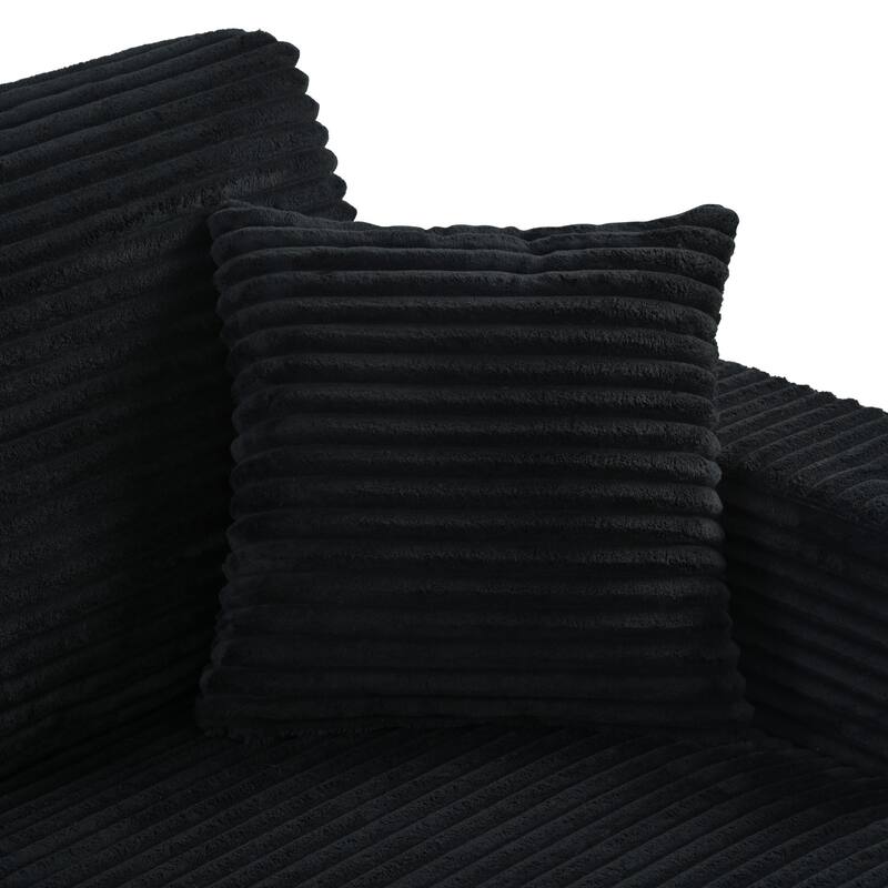 86.5" Oversized Corduroy Loveseat Chaise Lounge Sectional Sofa Bed with USB Ports, Cup Holders and Throw Pillows, Black