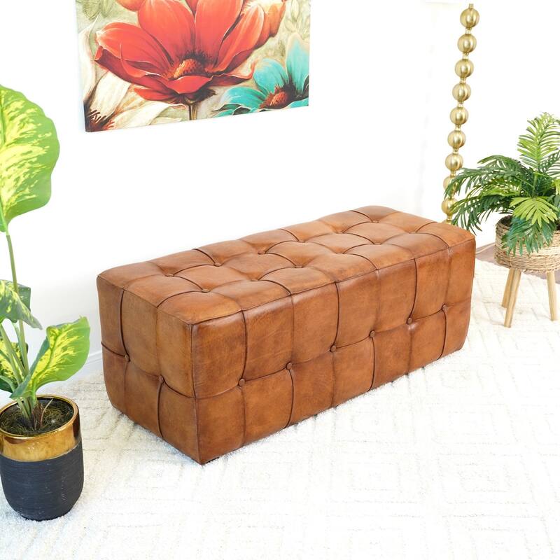 Seletar Tan Leather Ottoman Comfortable choice, multiple functions, classic design, and cozy corners