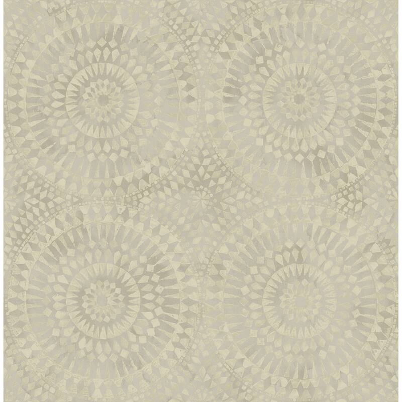 Seabrook Designs Glisten Circles Faux Unpasted Wallpaper - 20.5 in. W x 33 ft. L - Metallic Light Silver and Cream