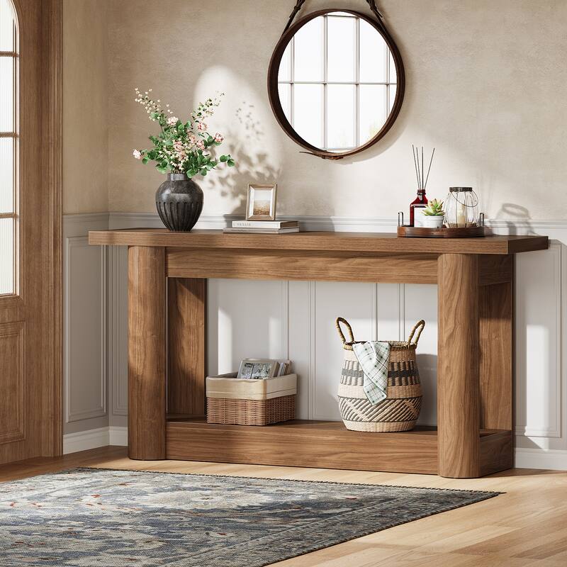 63 Inch Entryway Console Table, 2-Tier Sofa Table Behind the Couch