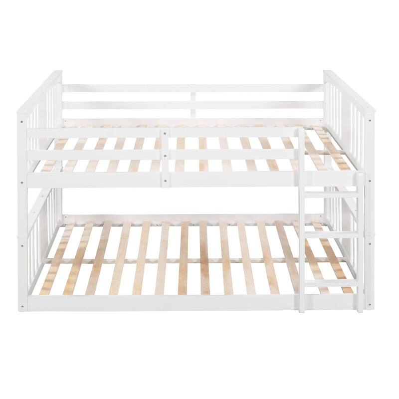 Low Bunk Beds Full Over Full Wood Bunk Bed Frame Floor Bunkbed for Kids Toddlers Boys Girls Teens' Bedroom Dorm