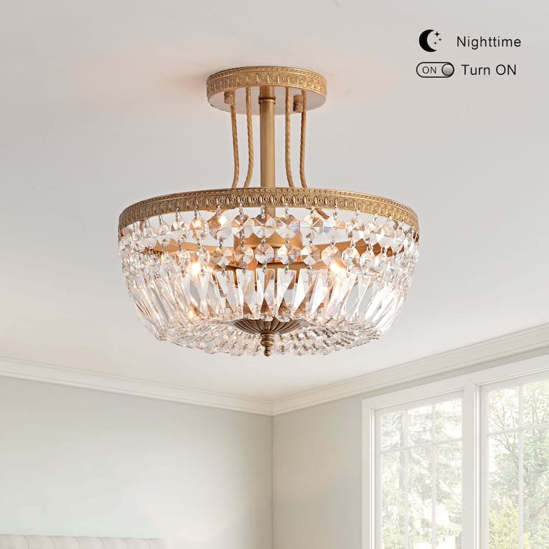 Jessica Crystal Basket 3-light Semi-Flush Mount Chandelier