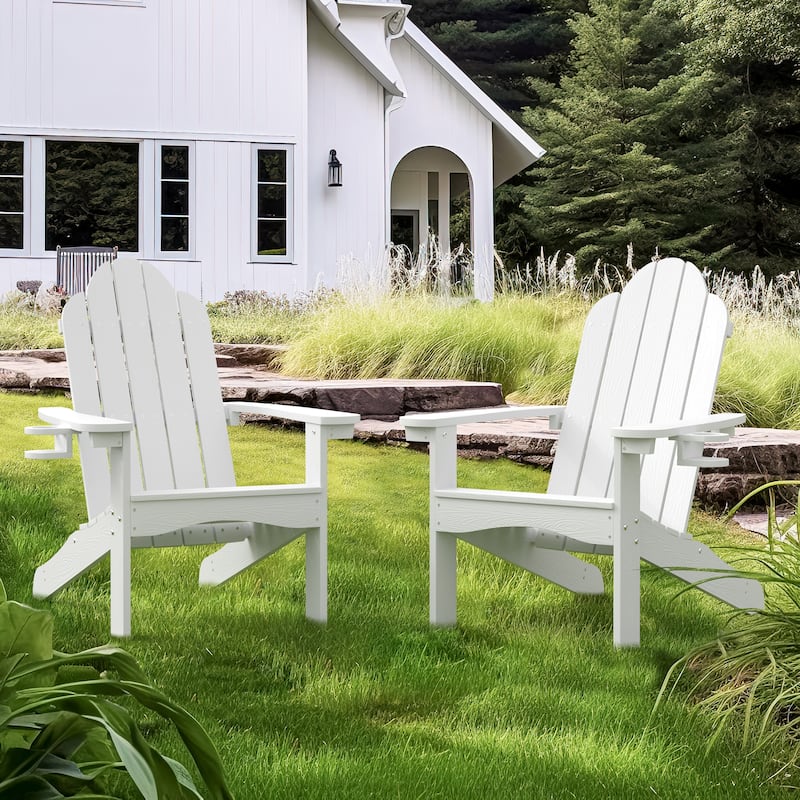 Plastic Poly Weather Resistant Outdoor Patio Adirondack Chair 2-Pack - 35"D x 30"W x 36.2"H - White