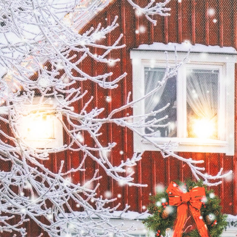 LED Fiber Optic Red Snowy Barn House Christmas Wall Art 15.75 x 12