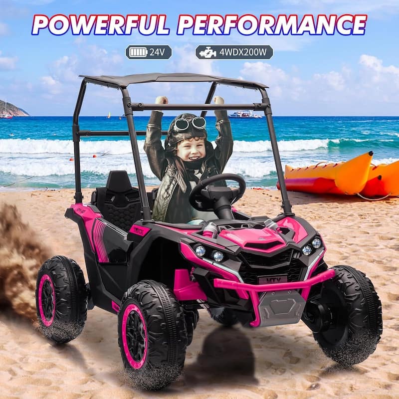 2 Seater Kids Ride on Car Off-Road UTV Toy with Sun Shade, Black