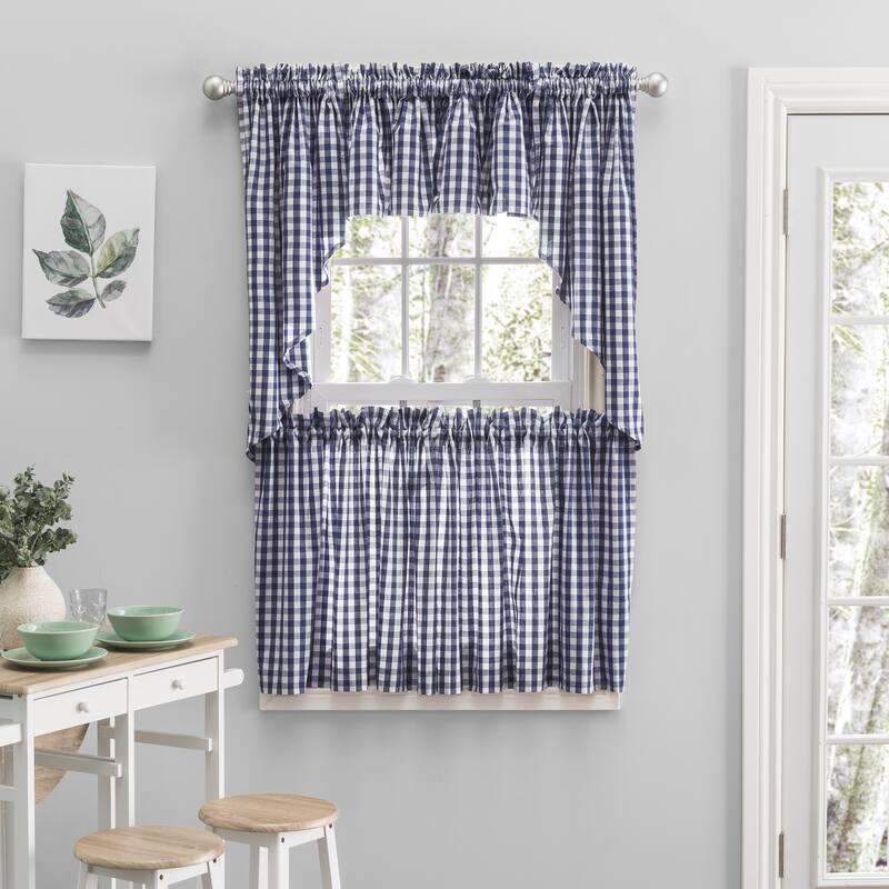 Checkmate Rod Pocket Kitchen Curtains - Tier, Swag or Valance (Sold Separately)