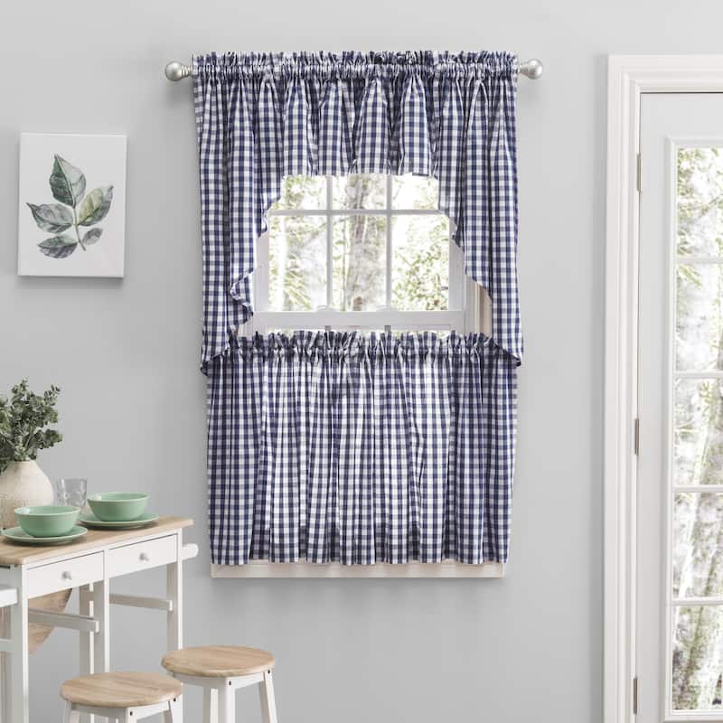Checkmate Rod Pocket Kitchen Curtains - Tier, Swag or Valance (Sold ...