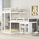 preview thumbnail 3 of 1, White L-Shaped Wood Triple Twin Size Bunk Bed with Storage Cabinet and Blackboard, Ladder