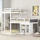 preview thumbnail 3 of 1, White Wood L-Shaped Triple Twin Bunk Bed with Storage Cabinet, Blackboard, Space-Saving Design
