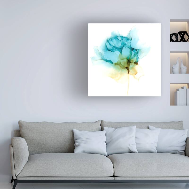 Jennifer Goldberger 'Blooming Cyan I' Canvas Art