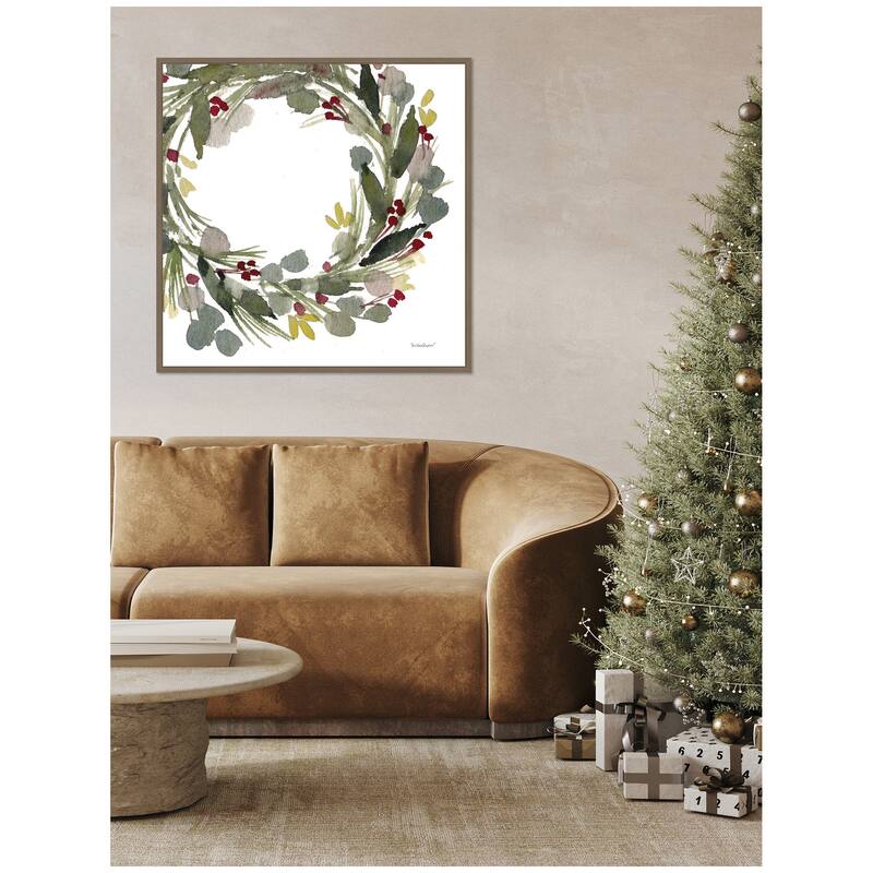 Kate and Laurel Framed Canvas Loose Christmas Wreath by Patricia Shaw