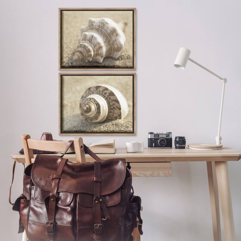 Stupell Neutral Tone Sea Life Framed Floater Canvas Wall Art Design By Dora Rotondella (Set of 2)