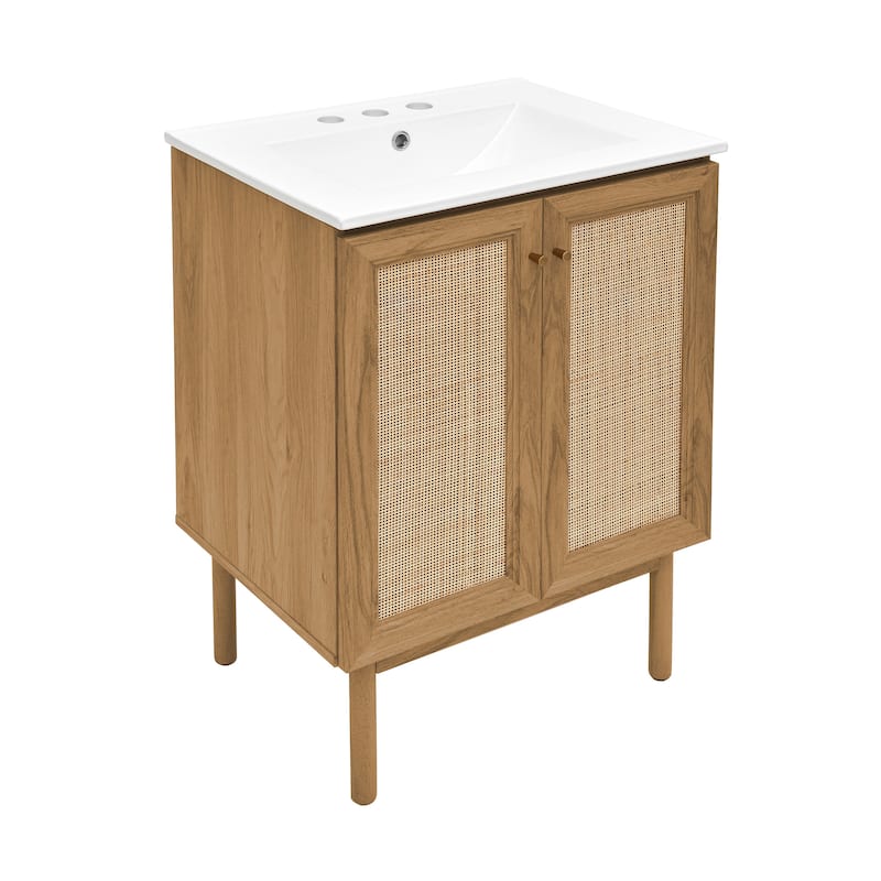 Classe 24 In. Oak Bathroom Vanity With White, 3-Hole Ceramic Sink Top