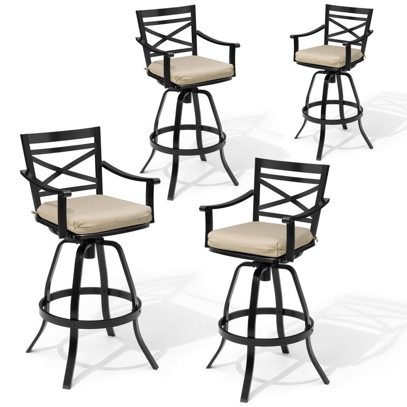 Outdoor Bar Stools Patio Aluminum Swivel Barstools with Sunbrella Cushion