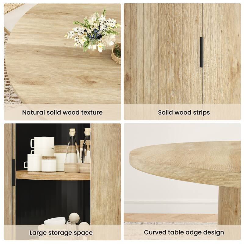 43" Round Wood Top Dining Table for 4 with Sturdy Metal Base