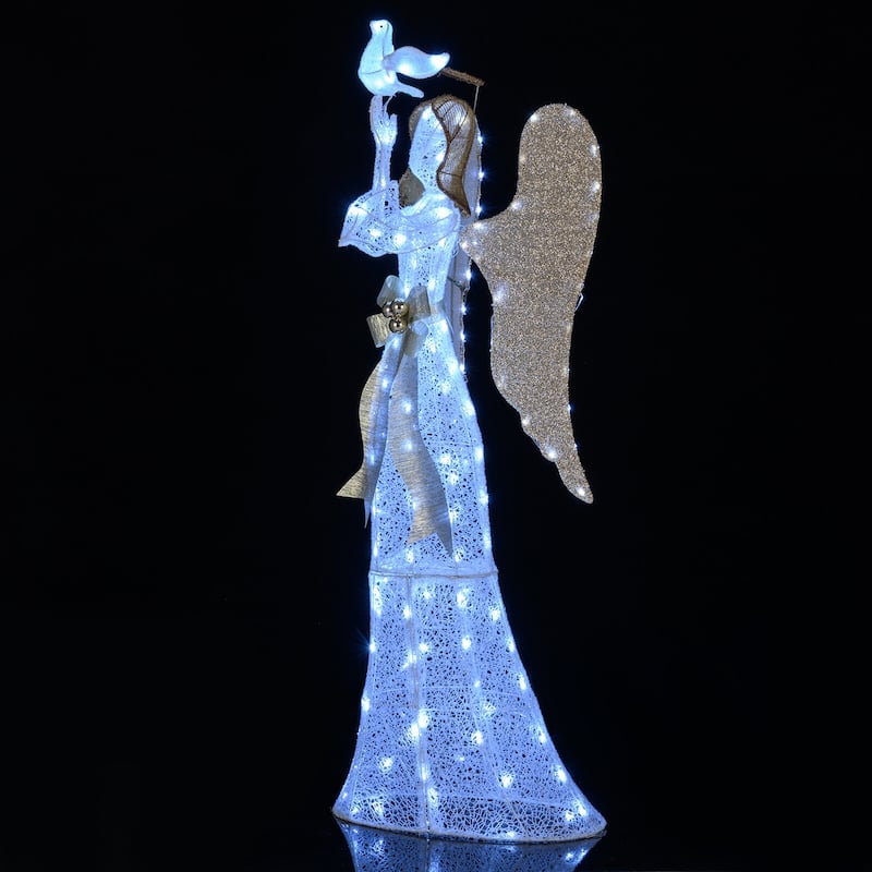 Costway 3D Lighted Angel Christmas Decoration with Pigeon, Golden - as pic shows - See Details