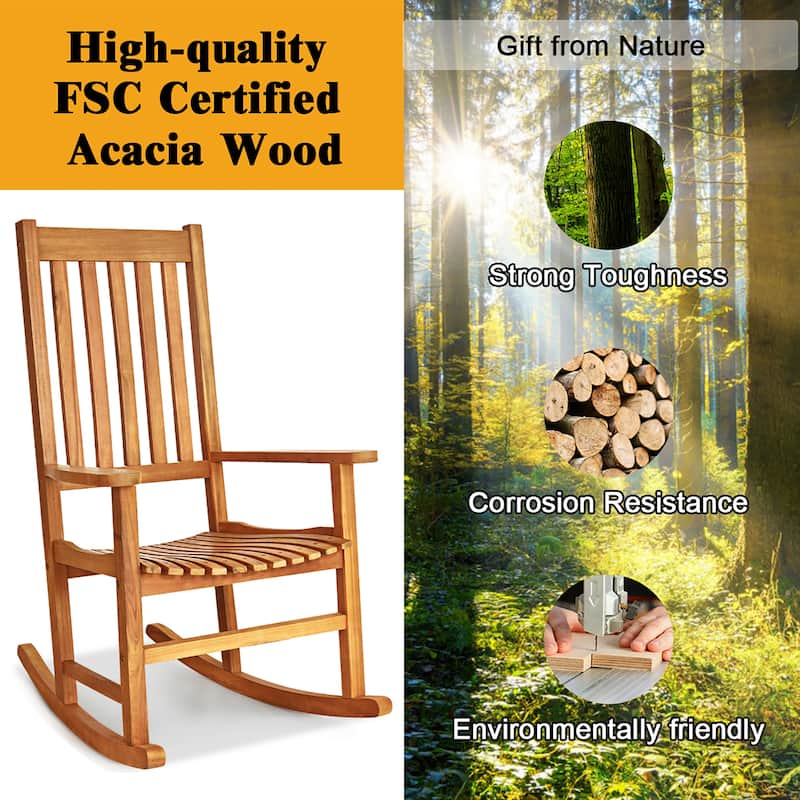 Rocking Chair Solid Wooden Frame Porch Rocker Indoor Outdoor